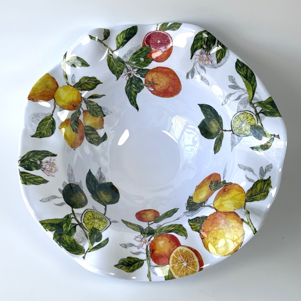 Nicole Miller 100% Melamine Lemon‎ Fruit Scalloped Deep Serving Salad Bowl 15X5"